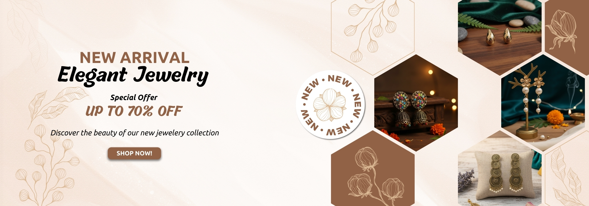 Beige and Gold Elegant Photo Collage Jewelry Banner (3)